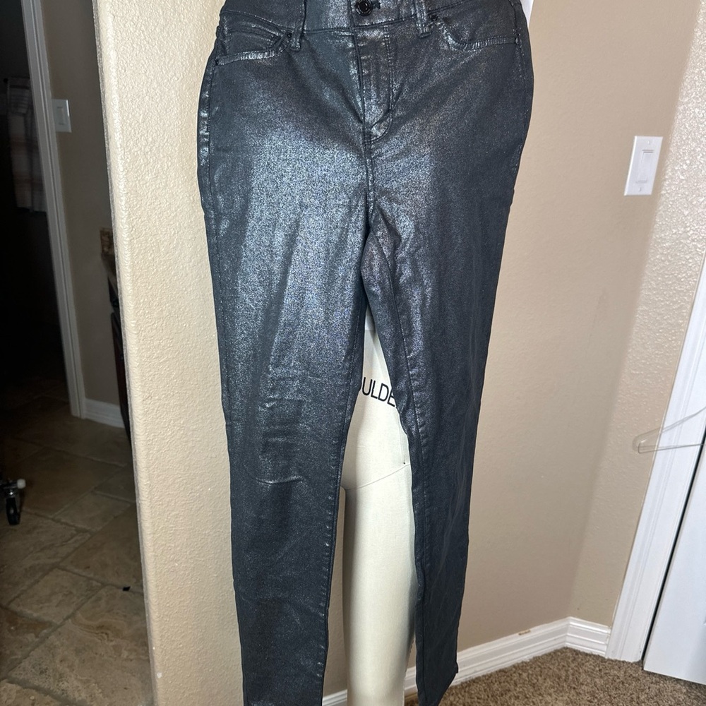 White black sparkly skinny leg black jeans